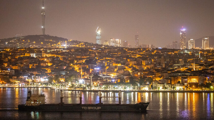 The TQ Samsun bulk carrier transits the Bosporus during the early morning hours on July 18, 2023, in Istanbul, Turkey.